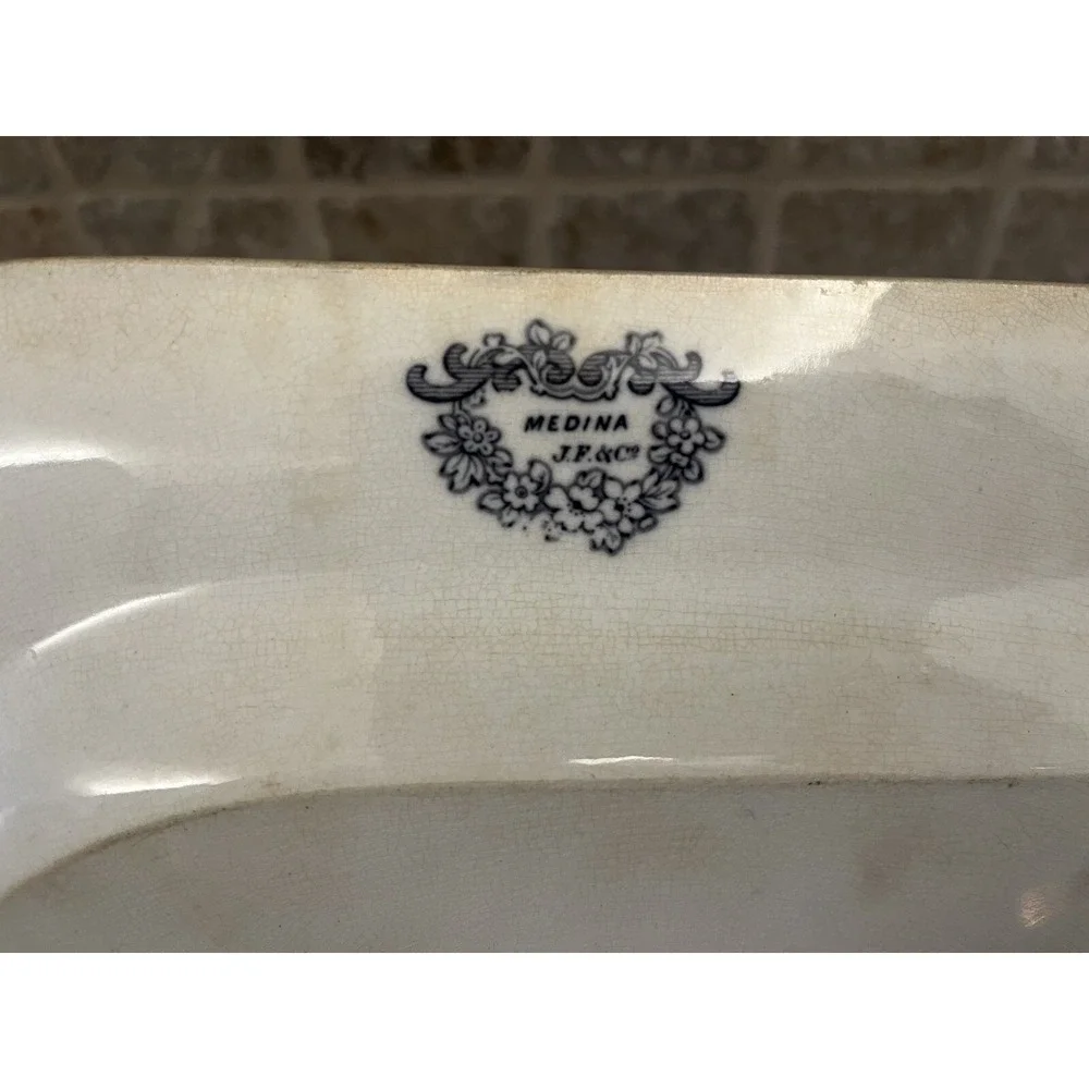 Antique 1840's Staffordshire J E & Co Medina Rare‎ Navy Blue Ironstone Platter